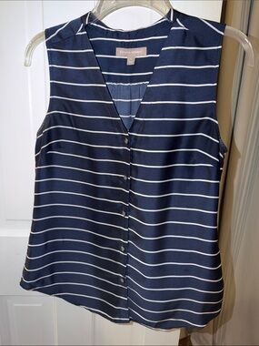 Banana Republic Navy Striped Sleeveless Button-Front Blouse
